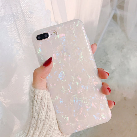 USLION Glitter Phone Case For iPhone 7 8 Plus Dream Shell Pattern Cases For iPhone XR XS Max 7 6 6S Plus Soft TPU Silicone Cover