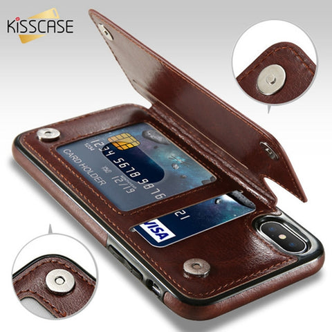 KISSCASE Retro PU Leather Case For iPhone X 6 6s 7 8 Plus XS 5S SE Multi Card Holders Phone Cases For iPhone XS Max XR 10 Cover